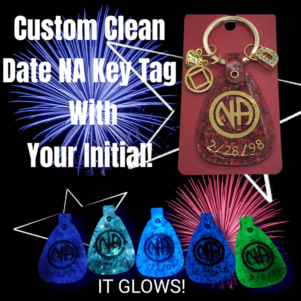 NA Narcotics Anonymous CUSTOM black keytag! Add your clean date! Free goodies!